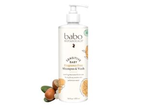 Babo Botanicals Sensitive Baby Fragrance-Free 2-in-1 Shampoo & Wash bottle with shea butter, calendula, and aloe vera – EWG Verified baby wash