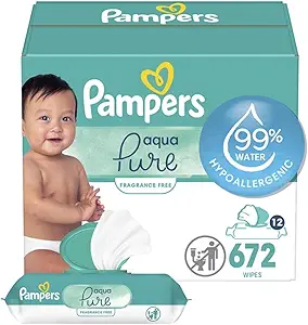 Pampers Aqua Pure Baby Wipes 99% water-based hypoallergenic unscented pack