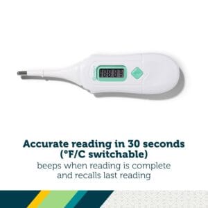 Analog thermometer with easy to read scale for infants and toddlers