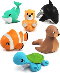 ALT Text: Tub Works® Marine™ Mold Free Bath Toys 6 Pack – Sealed No Hole Bath Toys for Babies and Toddlers