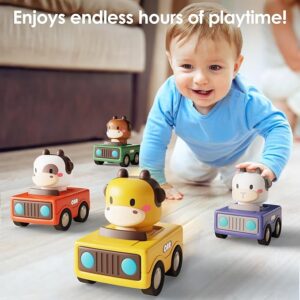 Toddler playing with iPlay iLearn Baby Push Go Friction Car Toys