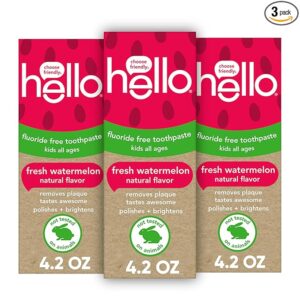 Hello Natural Watermelon Flavor Baby & Kids Fluoride Free Toothpaste safe to swallow vegan SLS free gluten free