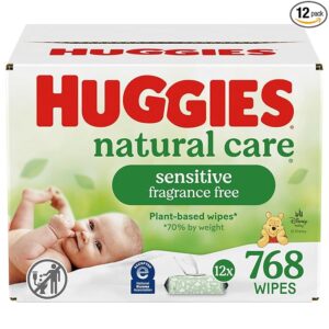 Huggies Natural Care Sensitive Baby Wipes – Unscented, Hypoallergenic, 99% Purified Water
