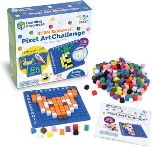 Child playing with Learning Resources STEM Explorers Pixel Art Challenge math puzzles