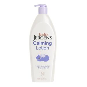 “Jergens Baby Calming Lotion bottle with lavender oil and shea butter – gentle baby moisturizer for sensitive skin, 16.8 fl oz”