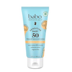 “Babo Botanicals Sensitive Baby Mineral Sunscreen Lotion SPF50 for Babies & Kids – Natural Zinc Oxide, EWG Verified, Vegan, Fragrance-Free”