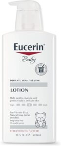 Eucerin Baby Body Lotion Hypoallergenic and Fragrance-Free Bottle with Pro-Vitamin B5 and Shea Butter 13.5 fl oz – Gentle Baby Moisturizer for Sensitive Skin
