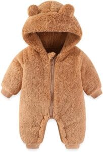 Newborn Baby Bear Outfit Suit for Girls and Boys Fleece Jumpsuit with Hood