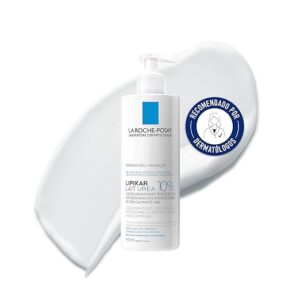 Applying La Roche-Posay Lipikar Urea 10% body lotion on dry skin for smooth hydration