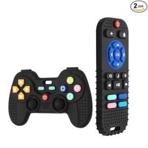 Hooku 2 Pack Silicone Teething Toys for Babies 0–12 Months – BPA-Free Remote Teether and Sensory Chew Toy