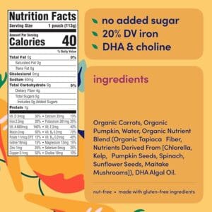 Cerebelly Organic Baby Food Pouch Carrot Pumpkin 4oz BPA-Free No Added Sugar Organic Toddler Puree