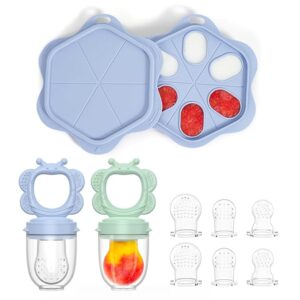 Silicone Baby Fruit Food Feeder 2 Pack with Freezer Nibble Tray – BPA-Free Teething Relief and Self-Feeding Set for Infants