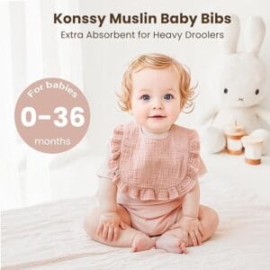 3-Pack Konssy Muslin Baby Bibs for Girls – Absorbent Cotton Bib Set for Infants and Toddlers 0–36 Months