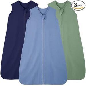 Baby Sleep Sack 0-6 Months Cotton Wearable Blanket in Cyan 3 Pack