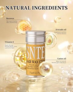 “Slick Back Hair Brush and Hair Wax Stick for sleek ponytail and bun” “Hair wax stick tames frizz and smooths flyaways for women and kids”