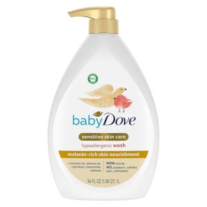 Baby Dove Sensitive Baby Wash for Melanin-Rich Skin – Hypoallergenic, Tear-Free, and Moisturizing Baby Wash Available on Amazon.