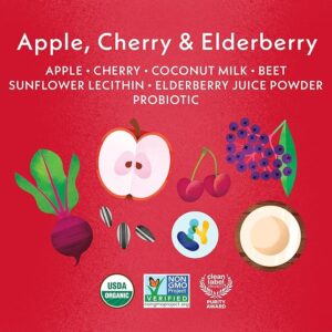 Once Upon a Farm Organic Apple, Cherry & Elderberry Immunity Blend 3.2 oz pouch front label.