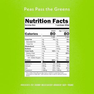 Once Upon a Farm Organic Baby and Toddler Meal Starters Peas Pass the Greens 3.5oz pouch, USDA Organic non-GMO baby food puree made from peas and green vegetables, displayed on Amazon product page.