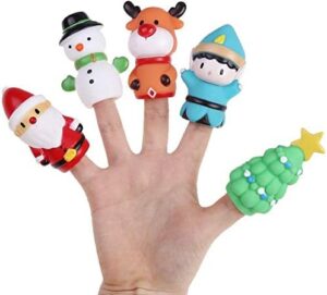 “5 Pieces Christmas Finger Puppets Toys including Santa Claus, Snowman, Elk, Christmas Tree for Kids Holiday Fun”