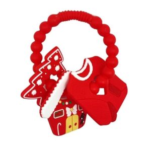 “Baby Silicone Christmas Ring Toy in red, BPA-free food-grade silicone teether for newborns and toddlers.”