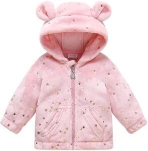 Baby girl and toddler boy wearing soft winter fleece hooded jacket warm infant outerwear