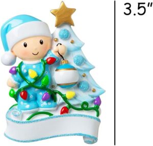 Personalized Baby’s First Christmas Ornament 2025 Baby Boy in Pajamas with Christmas Tree