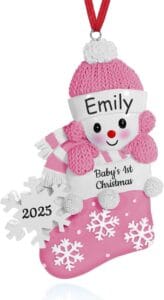 Pink Baby First Christmas Ornament 2025 Personalized with Baby Name