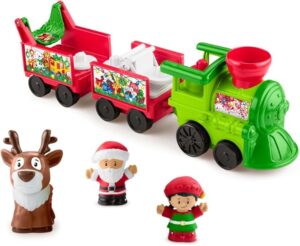 “Fisher-Price Little People Musical Christmas Train with Santa, Elf, and Reindeer figures for toddlers ages 1+.”