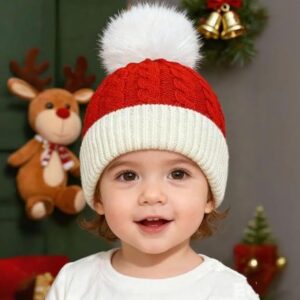 Christmas Knit Santa Hat Baby Knitted Beanie for Infant Toddler 0-3 Years Red