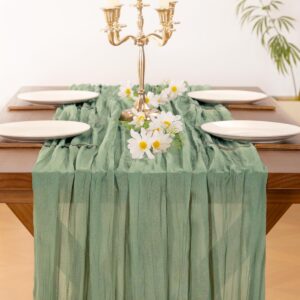 Socomi Sage Green Cheesecloth Table Runner
