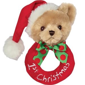 Bearington Baby 1st Christmas 5.5-inch soft teddy bear with gentle rattle for newborns