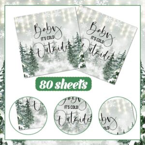 “Baby It’s Cold Outside Winter Baby Shower Napkins Snowy Forest Design – 80Pcs Disposable Winter Wonderland Paper Napkins.”