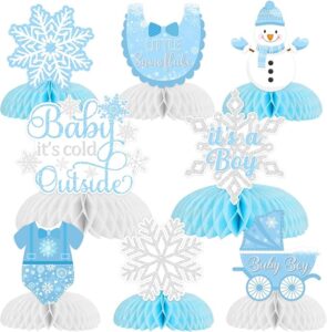 “Baby It’s Cold Outside Honeycomb Centerpieces – Winter Blue Baby Shower Decorations 8 Pack”