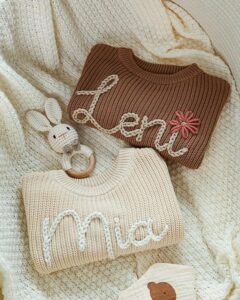 Personalized hand embroidered knit name jumper – custom infant Christmas sweater oversized kids knit