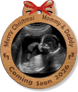 Heart’s Sign Christmas Ultrasound Frame Pregnancy Ornament with sonogram photo