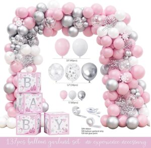 A Little Snowflake Is On The Way Baby Shower Decor Banner and Balloons