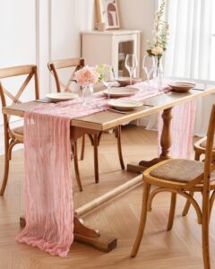 Pureegg 2-Pack Cheese Cloth Table Runner dusty pink, 120-inch boho table cloth for parties, weddings, and home decor