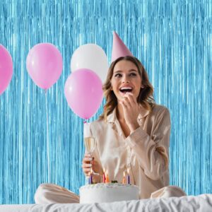 “Sky Blue Tinsel Backdrop Curtains 2 Pack – Metallic Foil Fringe Party Streamers for Winter and Birthday Decorations”