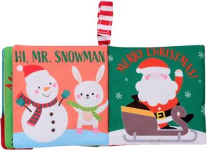 My First Christmas Soft Crinkle Activity Book with Silicone Teether and Travel Strap, Santa, Green