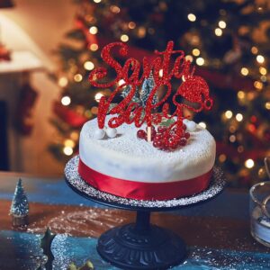 Rsstarxi Red Glitter Santa Baby Shower Cake Topper for Christmas Birthday Party