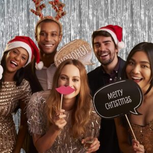 Foil fringe curtain for wedding and engagement photo booth