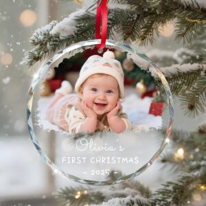 Personalized Baby’s First Christmas Ornament 2025 with photo and baby name