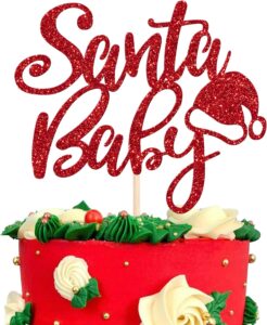 Rsstarxi Red Glitter Santa Baby Shower Cake Topper for Christmas Birthday Party
