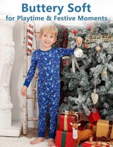 Toddler wearing JunNeng bamboo viscose pajamas in soft breathable sleepwear set