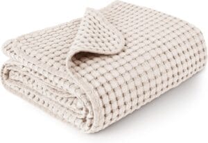 Konssy Waffle Baby Blanket for Nursery Swaddling Soft Waffle Knit Oat Color