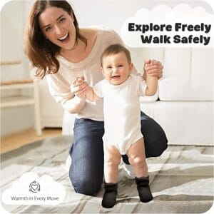 Soft Baby Fleece Booties for Newborn Boys and Girls with Non-Slip Sole, Cozy Warm Infant First Walker Shoes