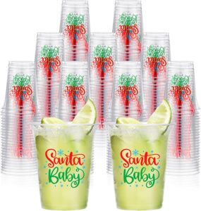 Yaomiao 50 Pcs Santa Baby Shower Plastic Cups – Christmas Baby Shower Party Supplies