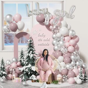 Pink Baby It’s Cold Outside Baby Shower Balloon Garland with Snowflake Balloons