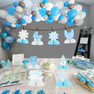 “Baby It’s Cold Outside Honeycomb Centerpieces – Winter Blue Baby Shower Decorations 8 Pack”