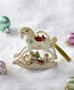 Lenox 2025 Vintage Rocking Horse Christmas Tree Ornament – Porcelain Christmas Ornament with Gold Accents